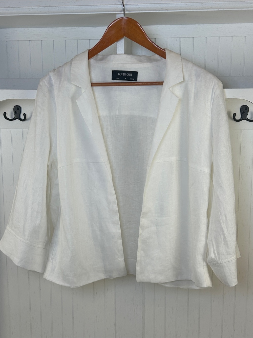 Ronen Chen 100% Linen Open Front Blazer Jacket Size 12